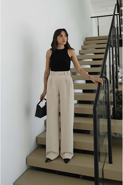 Havoş Ανοιχτό μπεζ πλισέ παντελόνι παλάτσο