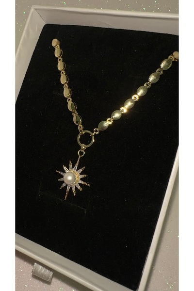 GLARE JEWELRY CO Mers İnci Taşlı Modeli Tasarım Zirkon Taşlı Gold Paslanmaz Ç...