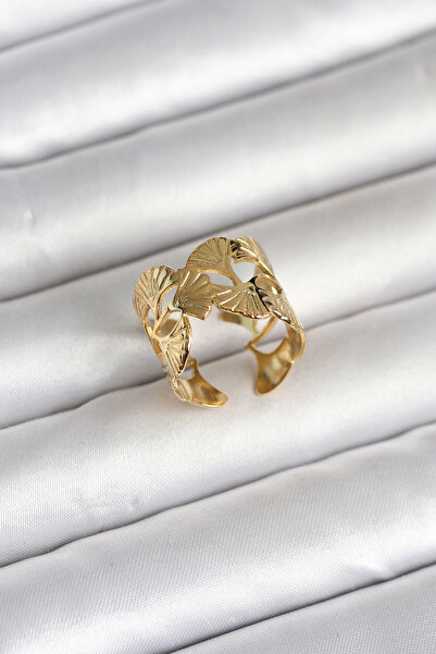 PERİBOİA 316L Steel Gold Color Fan Model Women's Ring - Tj-Byk4159