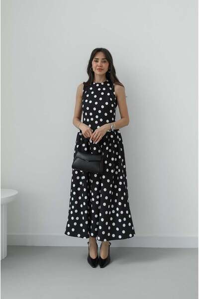 Havoş Μαύρο φόρεμα πουά με ανοιχτή πλάτη