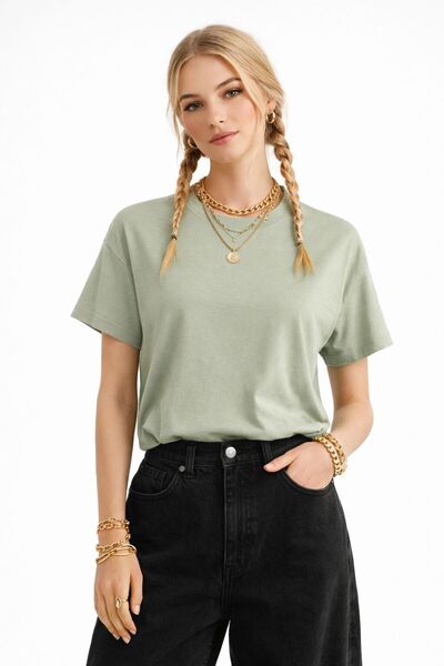 ARDENİM Cotton Soft Green Round Neck Oversize T-Shirt