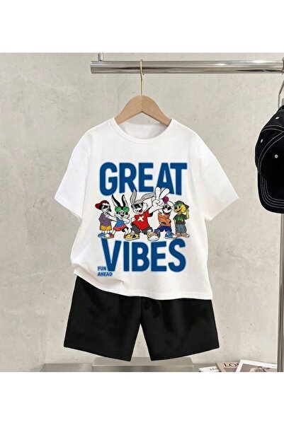 SVART WEAR Great Vibes Παιδικό μπλουζάκι με στάμπα και σορτς - Σετ συνδυασμού...