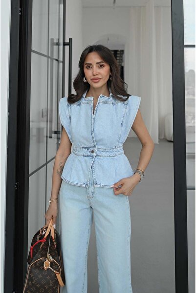 Havoş Ice Blue Τζιν Γιλέκο με Ένα Κουμπί