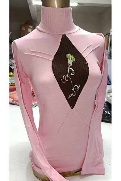 ADONİX Pembe Nakışlı Boğazlı Kadın Bluz