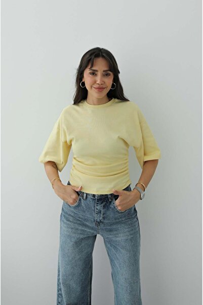 Havoş Κίτρινο μπλουζάκι με σούρες στα πλαϊνά