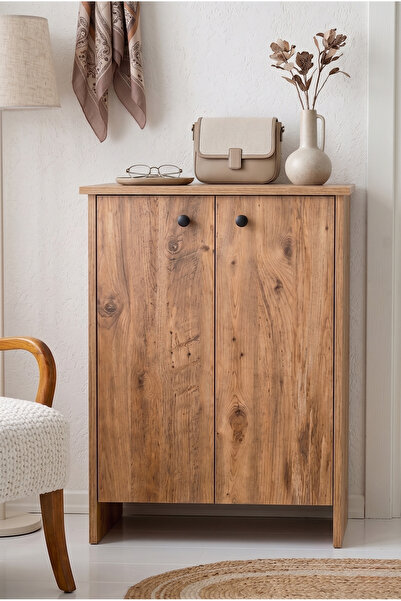 2 Door Atlantik Pine Shoe Cabinet Multi-Purpose Wardrobe Entrance Cabinet Shoe Cabinet with Shelf Modern