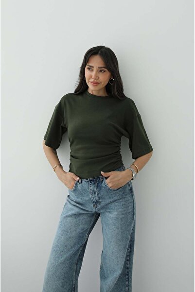 Havoş Χακί μπλουζάκι με σούρες στα πλαϊνά