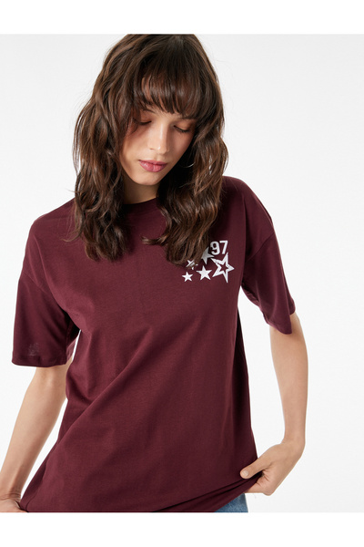 Koton Βαμβακερό μπλουζάκι με κοντό μανίκι με λαιμόκοψη με τύπωμα