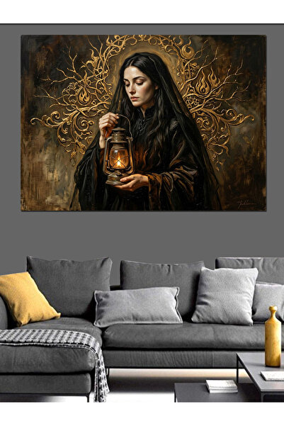 Artmeg Femeie neagră ținând o lanternă în mână, pânză decorativă - masă din l...