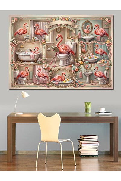 Artmeg Tablou decorativ cu flamingo roz pentru baie - Tablou din lemn MDF