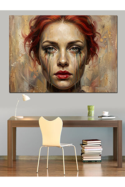 Artmeg Crying Red-Haired Woman Decorative Canvas - Mdf Wood Painting