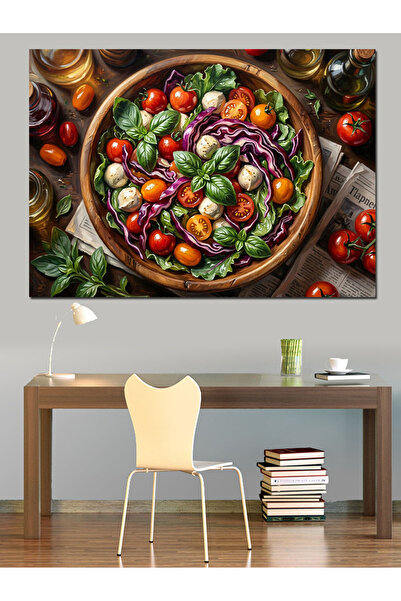 Artmeg Bol din lemn cu legume proaspete, pânză decorativă - Masă din lemn MDF