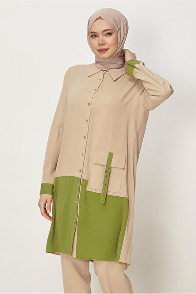 Alvina Τονίζει το λεπτομερές σχέδιο της τσέπης, με εφέ λινό, τουνίκ 45518