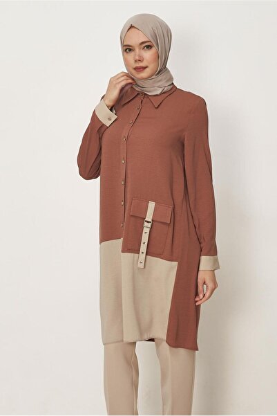 Alvina Τονίζει το λεπτομερές σχέδιο της τσέπης, με εφέ λινό, τουνίκ 45518