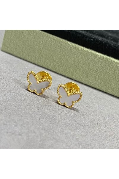 FA.accessories أقراط VAN النسائية الصغيرة على شكل فراشة من الصدف الأبيض (لايو...