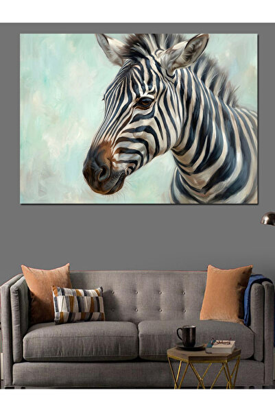 Artmeg Black and White Striped Zebra Portrait Decorative Canvas - Mdf Wood Pa...