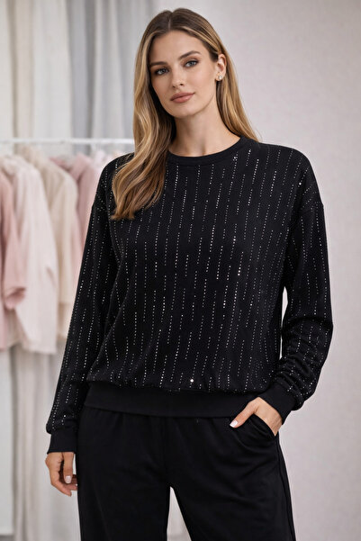 asil butik Taşlı Kadın Sweatshirt – Taşlı Şık Penye