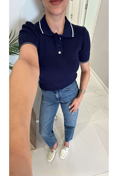 BİRCANÇİL Πλεκτό πουλόβερ MD Derin σε σκούρο μπλε με λαιμόκοψη πόλο