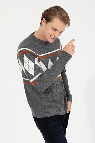 U.S. Polo Assn. Men's Gray Melange Crew Neck Knitwear Sweater 50256673-Vr086