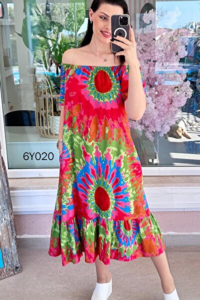 İnce Topuk Φόρεμα Μαντόνα Γιακάς Βισκόζης 6y020