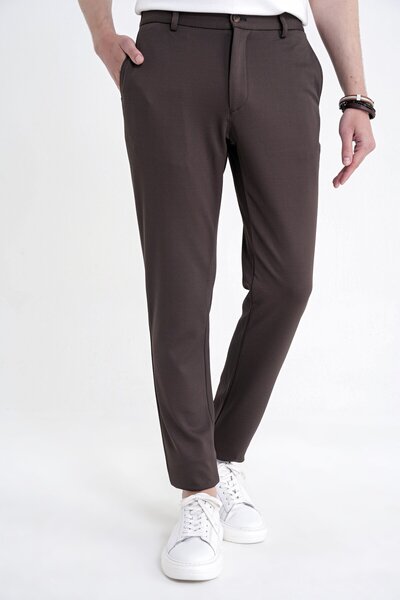 Efor Comfort Fit Beli Lastikli Armürlü Dokuma Esnek Pamuk Kahverengi Jogger P...