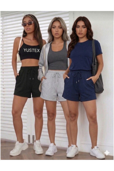 yx yustex sport Γυναικείο Σετ Σορτς 3 τεμαχίων - Μαύρο, Γκρι, Ναυτικό Μπλε Ψη...