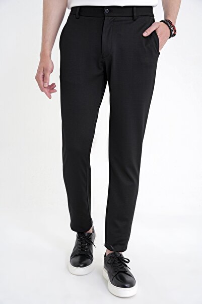 Efor Comfort Fit Beli Lastikli Armürlü Dokuma Esnek Pamuk Siyah Jogger Pantol...