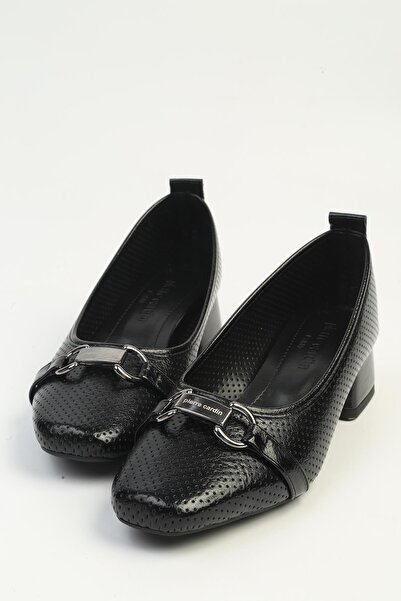 Pierre Cardin حذاء نسائي أسود لامع بكعب عالٍ PC-55643