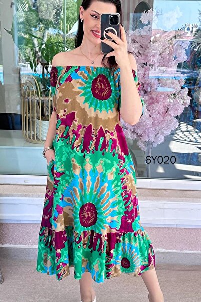 İnce Topuk Φόρεμα Μαντόνα Γιακάς Βισκόζης 6y020