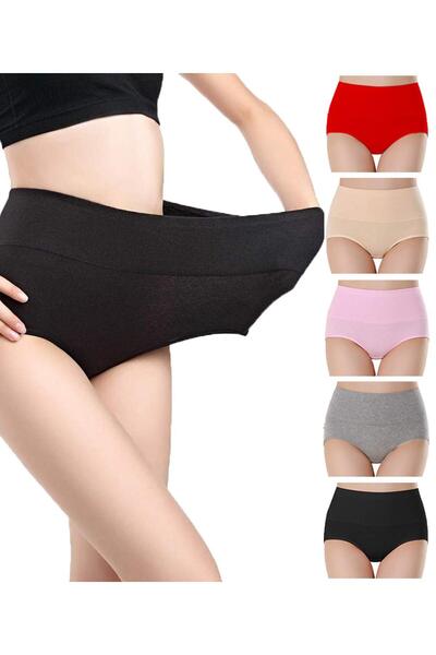 Underwear Σετ 5 γυναικείων ψηλόμεσων σλιπ, από ελαστικό βαμβάκι, άνετα, χωρίς...