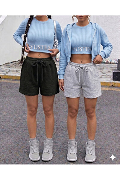 yx yustex sport Πακέτο 2 γυναικείων (μαύρο-γκρι) βασικών καλοκαιρινών σορτς -...