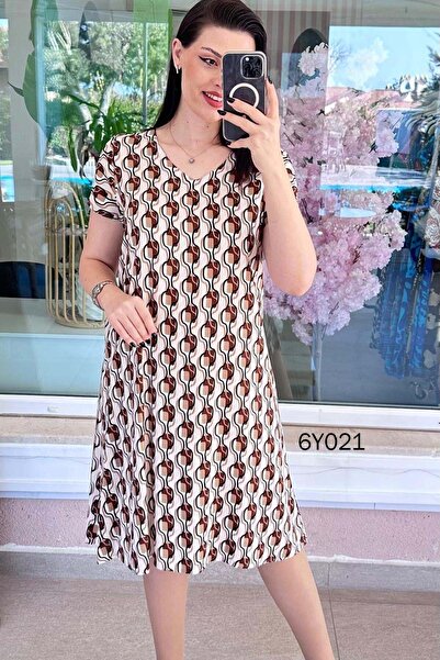 İnce Topuk Φόρεμα βισκόζης με λαιμόκοψη V 6y021