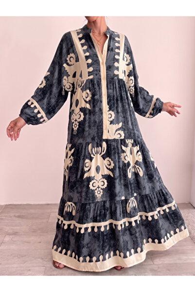 mass fashion فستان نسائي طويل الأكمام من الفيسكون بمقاس كبير
