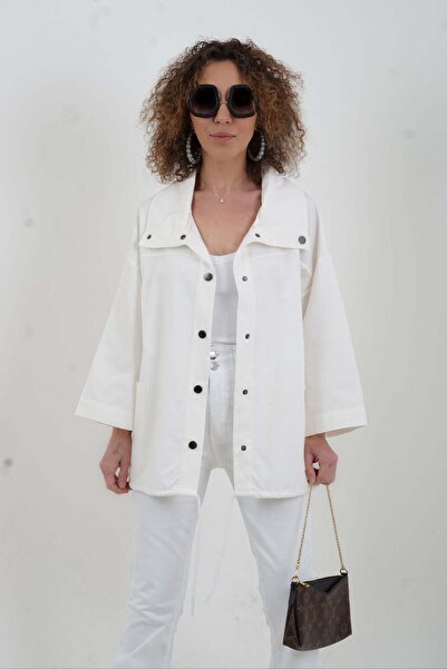 Zelish My Sister Εκρού Μπουφάν με Κουμπώματα