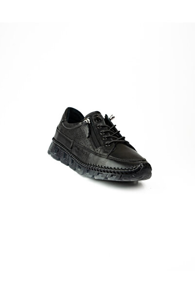 MARİOTTO 0009 Black Leather Zippered Lace-Up Casual Women's Shoes