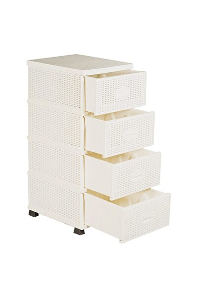 Vader Organizator cu 4 Sertare din Plastic, Aspect Ratan, Crem,