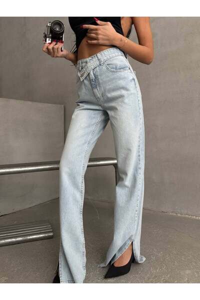 HerTon Γυναικείο τζιν παντελόνι με ψηλή μέση και φαρδιά μπατζάκια – 100% βαμβ...