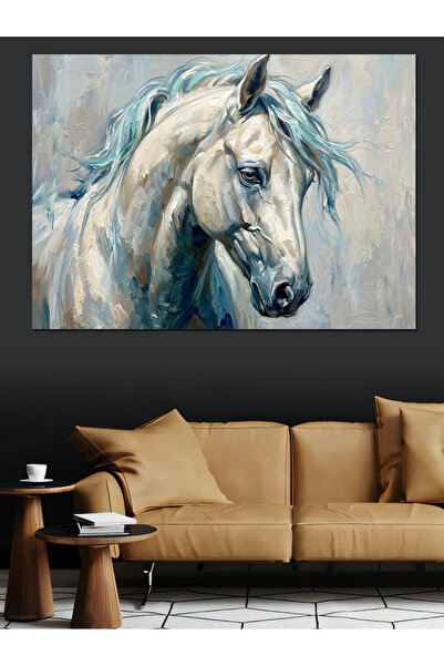 Artmeg Portret abstract al unui cal alb pe pânză decorativă - Tablou din lemn...