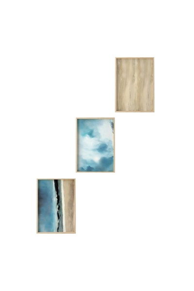 OEM Re-Bloom decorative canvas set, 3 pieces, MDF/solid wood, blue/beige, 50 ...
