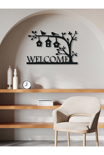 Enova Art Welcome Yazılı Kapı Süsü Metal Duvar Dekoru, Minimal Duvar Tablosu,...