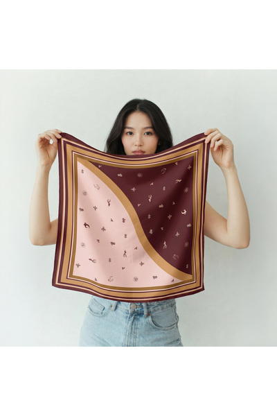 BBDBOUTIQUE Umay’ın İzinde-Monochrome Anadolu Motifi Desenli Bordo-Pudra Bandana