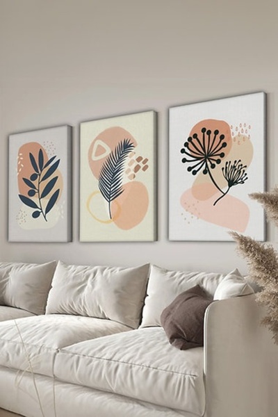 OEM Set de tablouri decorative Re-Bloom, 3 piese, pânză/lemn, multicolor, 40 ...