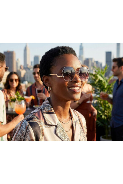 Guess Γυναικεία Γυαλιά Ηλίου, Εξαγωνικά Μαύρα & Χρυσά, Φακοί Ντεγκραντέ Γκρι-...