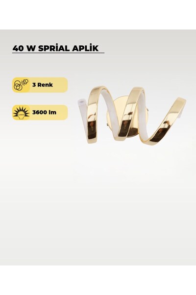 AC AYDINLATMA 40W LED Spiral Aplik – 3 Renk Işık (Sarı/Beyaz/Gün Işığı) Gold ...