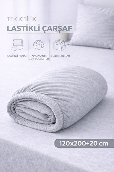 Weweus ÇetHome Βαμβακερό Γκρι Ελαστικό Μονό Σεντόνι 120*200 εκ.