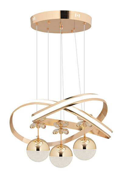 Dekorluna Magnus Modern 3 Renk Işık Özellikli Gold Kaplama Sarkıt Led Avize Salon Avize