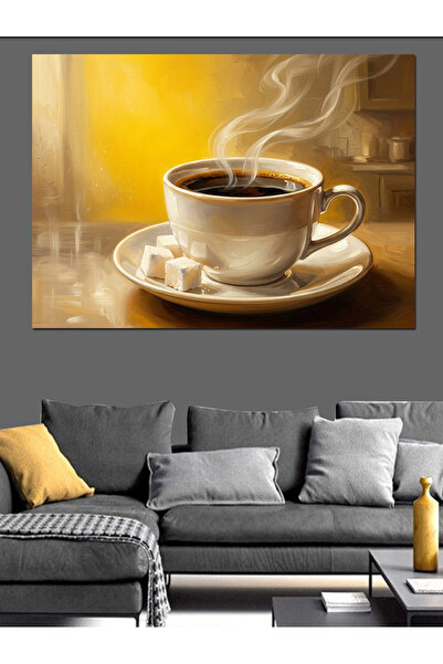 Artmeg Hot Coffee Cup Exuding Smoke Decorative Canvas - Mdf Wood Table