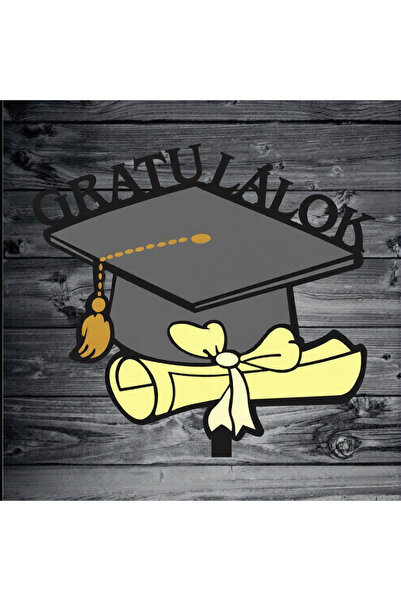LimArt Topper Tort Lemn „Gratulálok”, Toca si Diploma, 109 x 100 mm