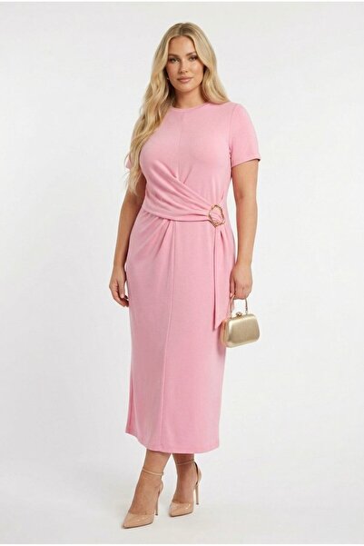 Koza Butik Γυναικείο φόρεμα μεγάλου μεγέθους με κοντά μανίκια και λεπτομέρεια...