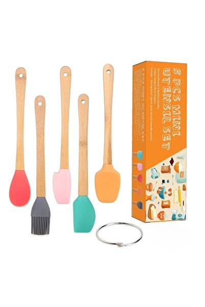 Cyrax Set de 5 mini spatule din silicon, pensulă, stejar, multicolor